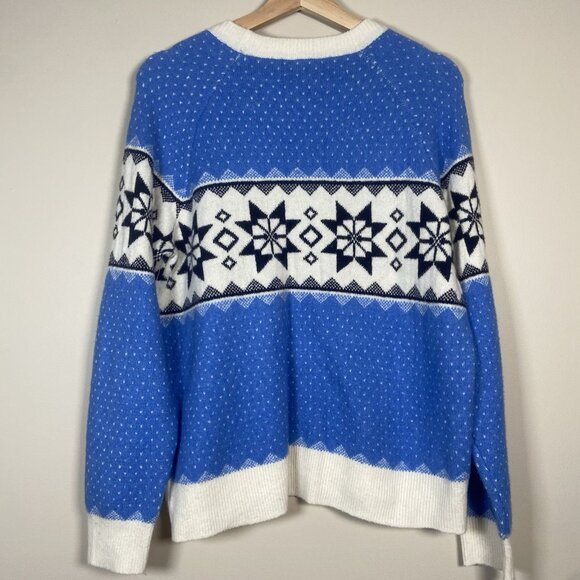 Aerie Women's Fair Isle Nordic Print Tunic Sweater Blue Ivory Snowflake Size L - Picture 7 of 8